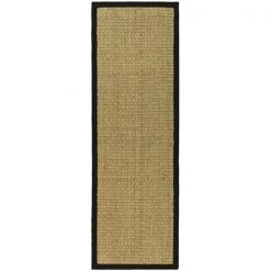 Safavieh NF114C-222 Natural Fiber Power Loomed Runner Rug; Natural - Black; 2 ft. 6 in. x 22 ft.