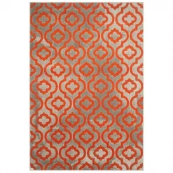 Safavieh PRL7734F-7R Porcello Power Loomed Round Rug; Light Grey - Orange; 6 ft. 7 in. x 6 ft. 7 in.