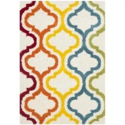 Safavieh SGK561A-8 Safavieh Kids Shag Power Loomed Rectangle Rug; Ivory - Multi; 8 x 10 ft.
