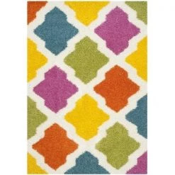 Safavieh SGK562A-5 Safavieh Kids Shag Power Loomed Rectangle Rug; Ivory - Multi; 5 ft. 3 in. x 7 ft. 6 in.