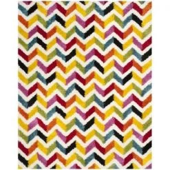 Safavieh SGK565A-8 Safavieh Kids Shag Power Loomed Rectangle Rug; Ivory - Multi; 8 x 10 ft.