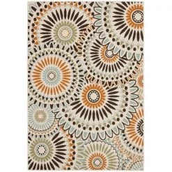 Safavieh VER091-0712-7SQ Veranda Power Loomed Square Rug; Cream - Chocolate; 6 ft. 7 in. x 6 ft. 7 in.