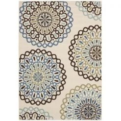 Safavieh VER092-0615-7SQ Veranda Power Loomed Square Rug; Cream - Blue; 6 ft. 7 in. x 6 ft. 7 in.